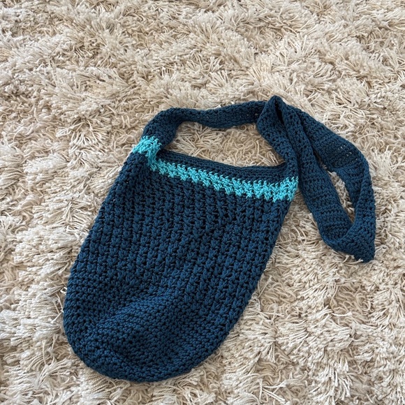 Handbags - Blue Teal Woven Knit Shoulder Hobo Bag Slouchy Boho Beach Summer Handbag